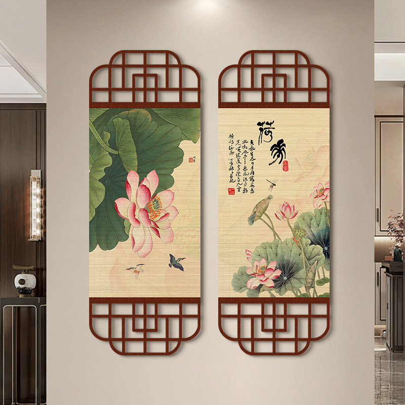 Spa Wellness Design - งานศิลปะผนังไม้ไผ่ลายไม้ระแนง ดีไซน์ดอกบัวแบบดั้งเดิม พร้อมลายอักษรจีน สำหรับพื้นที่ต้อนรับสปาและห้องพักผ่อนเพื่อสุขภาพ